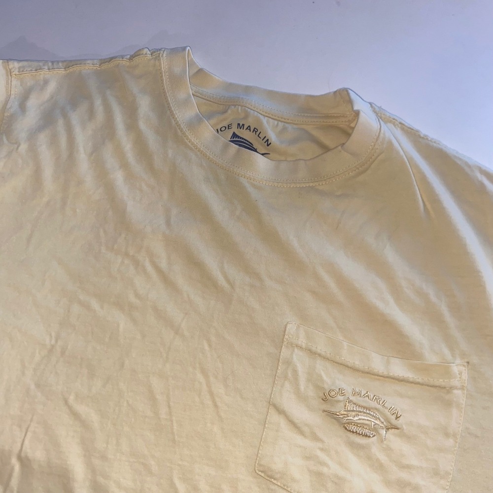 Joe Marlin Pale Yellow Short Sleeve Pocket T-Shirt Embroidered Marlin XXL
